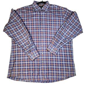 SCOTT BARBER Mens XL Blue Orange Plaid Shirt  Cotton Button Down L/S XL